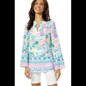 Lilly Pulitzer Small Linen Ocean Cove Tunic Top "Private Island"